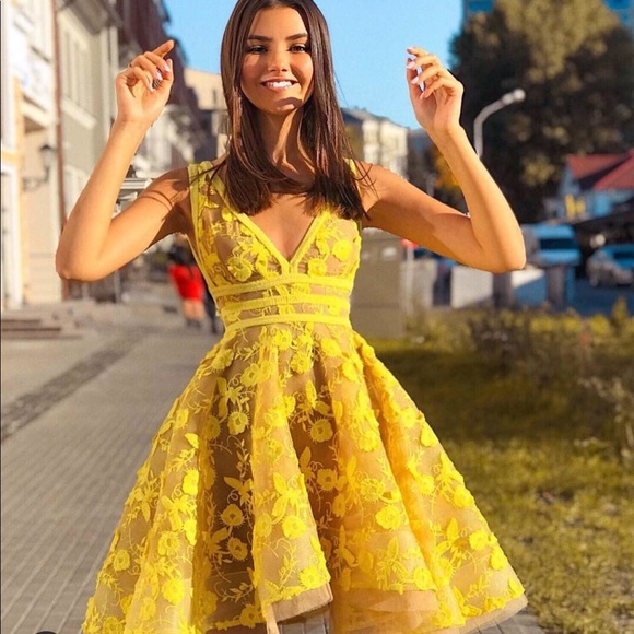 Nadine Merabi Dresses & Skirts - Nadine Merabi Lola Flare Dress In Yellow Lace